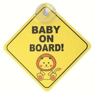Baby On Board Sign for Car–Cute Lion Design,Suction Cup Safety Window Sign - Picture 1 of 6