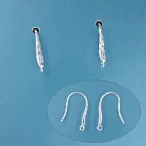 Solid Sterling Silver Hammered Ear Wire Hook Earrings, Open Loop #33588 - Picture 1 of 5