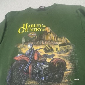 Vintage 1990's Harley Davidson Country Sweatshirt Green Size Medium LA Cycles IN - Picture 1 of 14