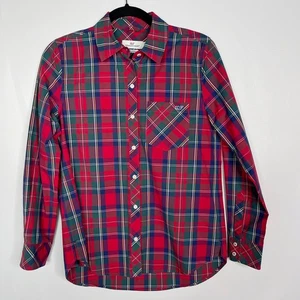 Vineyard Vines Womens 0 Red Green Merry Plaid Chilmark Relaxed Button Down Shirt - Picture 1 of 8