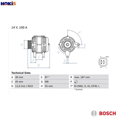 ALTERNATOR 0 986 046 120 FOR TOYOTA 2AZ-FSE/FE 2.4L 1AZ-FE/FSE 2.0L 4cyl AVENSIS - Image 1 of 4