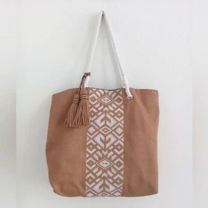 Hot Topic Embroidered Large Tote Rope Straps Boho Bag - Picture 1 of 8