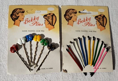 Alfileres de pelo pintados a mano coloridos retro vintage 2 tarjetas 18 alfileres CORAZONES Foto 1 de 4