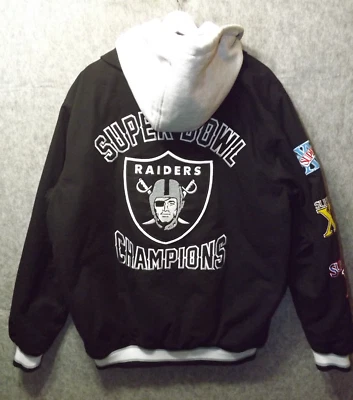Oakland Raiders Varsity Jacket Super Bowl Men Size XL NFL Black Removable Hoodie - Image 1 of 4