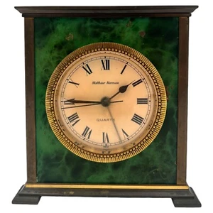 Vintage 1980s Swiss Matthew Norman Desk Clock KUNDO Quartz Movement Brass Case - Picture 1 of 9