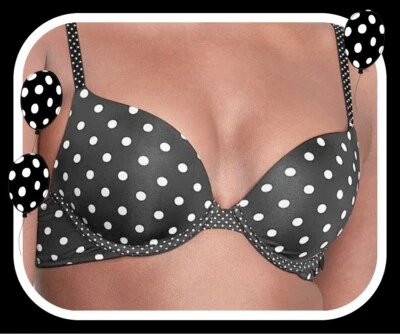 38C Black White Dot Smooth Extreme Lift Victorias Secret Plunge PushUp UW Bra - Image 1 of 4