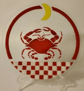 Peggy Karr Fused Glass - Crab & Checkerboard - 14" Plate - Picture 1 of 7