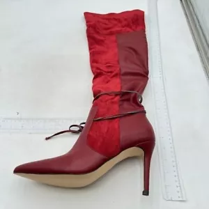 Wine Women Stretchy Strappy High Heel Pointed Toe Over The Knee Long Bootie - Picture 1 of 7