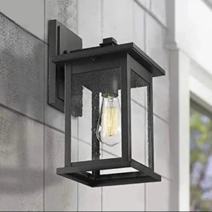 Emliviar Outdoor Wall Sconce 1-Light Lantern Black Seeded Glass OS-1803EW1 - Picture 1 of 5