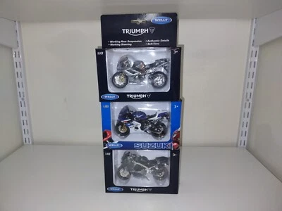 Lot of 3 Welly 1:18 Motorcycle diecast - Triumph and Suzuki - New, in Box - Image 1 of 4