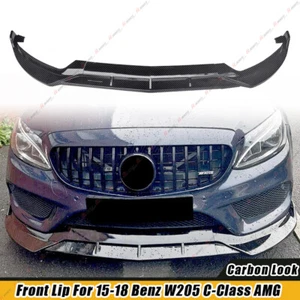 Front Bumper Lip Carbon Painted For 15-2018 Mercedes-Benz W205 C-Class C300 AMG - Picture 1 of 8