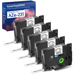 Paquete de 5 cintas de etiqueta negra sobre blanca PT-D210 compatibles con Brother TZ 231 TZe 231 - Imagen 1 de 22