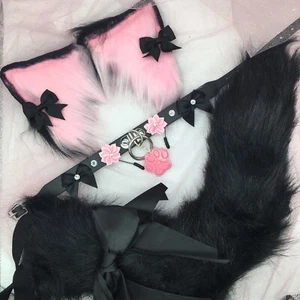 Rosa schwarz Cosplay Welpe Hund Stirnband Ohren Schwanz Halsband Halsband Kostüm - Bild 1 von 2