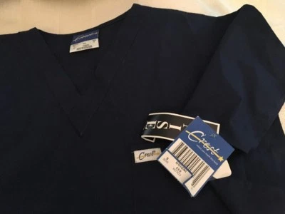 Crest Small Navy Blue V-Neck Unisex  Scrub/Nursing/Uniform Top New - Image 1 of 2