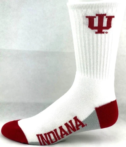 Indiana Hoosiers White Gray Bottom Red Heel & Toe Crew Socks Cover
