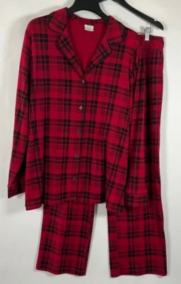 Soma Buffalo Plaid Pajama Set Stretch Red Black Size XL Button Up Collar Pants - Image 1 of 4