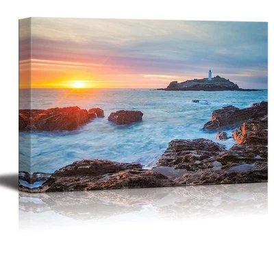 Canvas Prints Wall Art - The Sun Setting on the Horizion with Lighthouse - 24x36 - Image 1 of 3