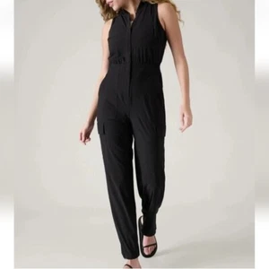 Athleta Brooklyn schwarz ärmellos Reißverschluss Utility Cargo Overall mit Taschen Größe 4 - Bild 1 von 13