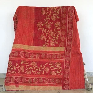 Twin Kantha Quilt Bedspread Vintage Cotton Multicolor Boho Gypsy Blanket - Picture 1 of 4