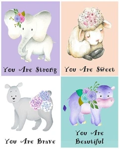 Nursery art 4 animal prints, 8x10" nursery wall art, animal nursery art,  - Picture 1 of 5