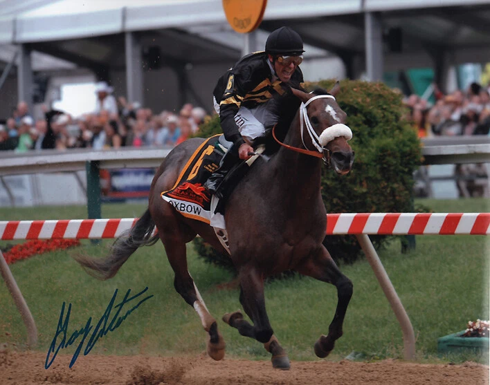 Foto con acabado de estacas Preakness Oxbow 2013 8" x 10" firmada por Gary Stevens Foto 1 de 1