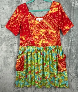 Vintage Jams World Kleid Medium Kurzarm Taschen Hawaii Tropical Floral - Bild 1 von 9