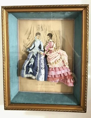 Gravure La Mode Illustrée Habillée XIXème Tissus Important cadre Vitrine - Photo 1/4