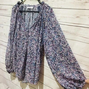 JUST JEANS Top Blouse Size 16 Floral Boho Peasant Sheer Volume Sleeve - Picture 1 of 7