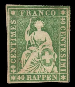 SWITZERLAND 40 (Mi17) - Streubel Helvetia "1858 Thick Paper" (pf98167) $475 - Picture 1 of 2