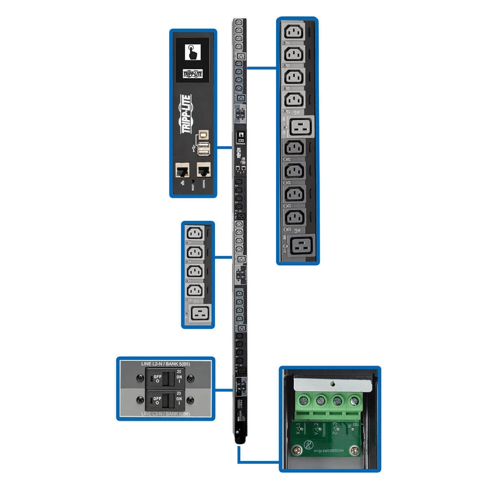 Tripp Lite 28.8kW 240V 3PH Switched PDU 30 Outlets 415v 40A PDU3XEVSRHWB - Image 1 of 4
