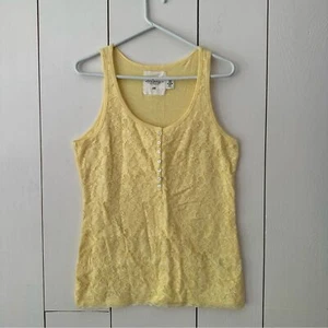 Y2K Style Spitzen Tank Top Gr. M Pastell Buttergelb Blumen Spitze Coquette - Bild 1 von 8