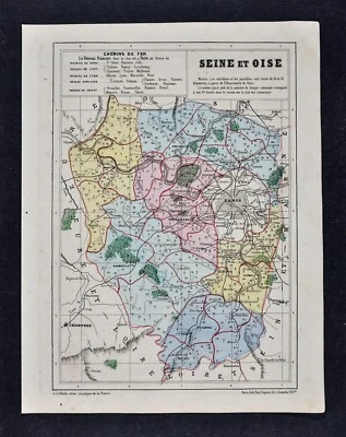 1864 Le Bealle Mapa Departamento Seine et Oise París Versalles St. Denis Tour de Francia Foto 1 de 4