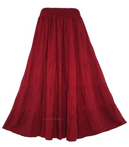 BeautyBatik Maroon Women BOHO Gypsy Long Maxi Tiered Peasant Skirt XL 18 - Picture 1 of 2