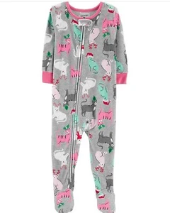 Toddler Girl Christmas Cat Fleece Pajamas - Grey, Sizes: 2T, 3T, 4T, 5T () - Picture 1 of 1