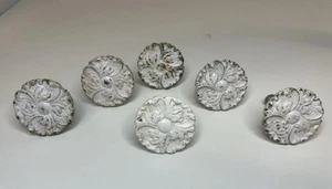 VTG Brass White Floral Knobs Drawer Pulls 1960s French Provincial SALVAGE Set 6 - Picture 1 of 5