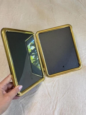 Vintage Brass Double Picture Frame: Hollywood Regency Decor, 9x11 - Image 1 of 4