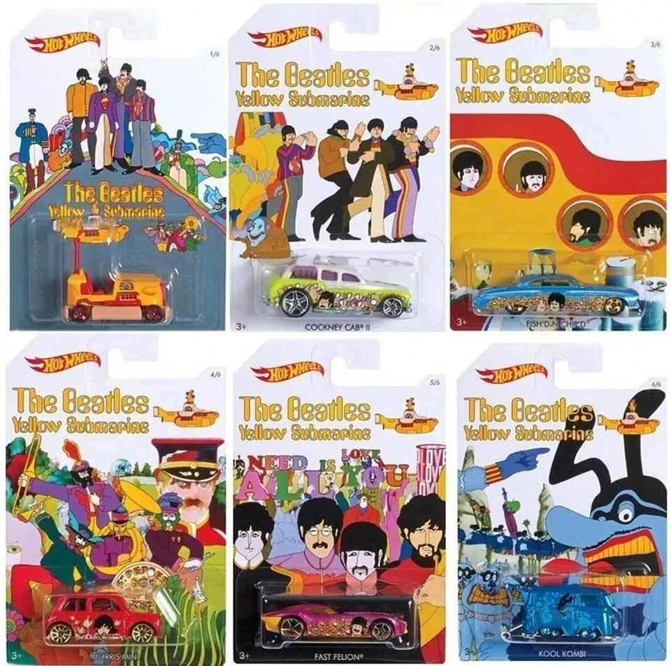 6 Car Set Hot Wheels The Beatles Yellow Submarine Series Dml69 All