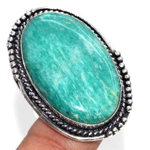 925 Silver Plated Amazonite Ring Handmade Gemstone Jewelry Size US 11 GW - Picture 1 of 3