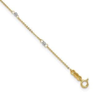14k Two-tone Gold Cable with Mirror Beads Anklet 9" w/1in ext. 1.02gm for Women - Picture 1 of 7
