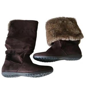 Report Snow Women's Boots Suede Faux Fur Brown Fold Over Convertible Boot Size 9 - Picture 1 of 12