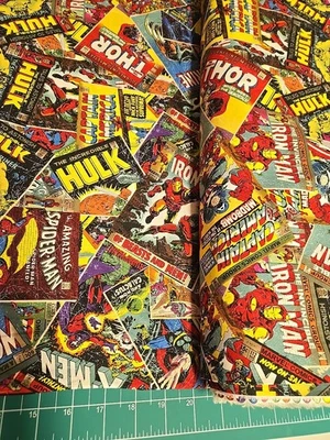 Marvel Retro Hulk Thor Captain America fabric By 1/2 Yard  Avengers Spider Man - Image 1 of 4