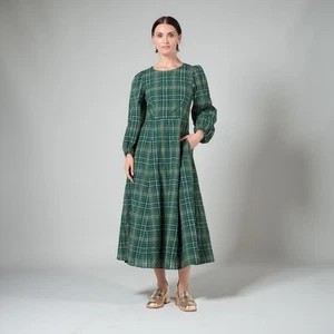 Gorman Seersucker Dress Green Size 10 EUC Long Pockets - Picture 1 of 11