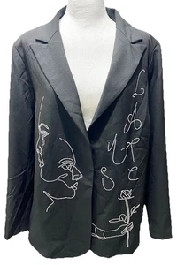 Latiste by Amy Blazer Womens Size 2X Black Embellished Art to Wear Jacket Career - Picture 1 of 13
