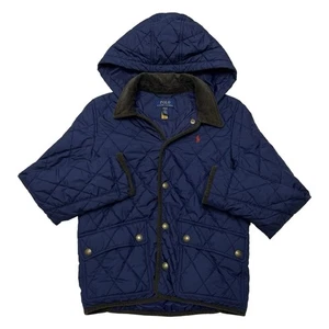 Polo Ralph Lauren Jacket Boys Large 14-16 Blue Quilted Hooded Corduroy Collar - Picture 1 of 7