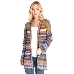 Soft Surroundings Albi Crochet Striped Long Line Cardigan Size S - Bild 1 von 12