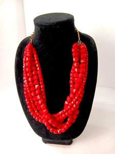 Women's Stunning Multi-Strand Red Beaded Necklace, Fashion Jewelry, New! - Picture 1 of 8