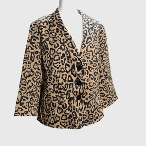 Linea by Louis Dell'Olio Women's Leopard Print Blazer Jacket Size L - Picture 1 of 4