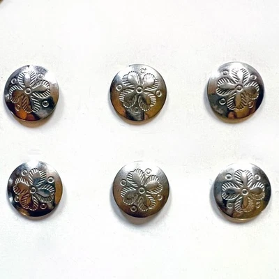 Lot Set of 6 Small Silver Metal Etched Metal Buttons 9/16” - Image 1 of 4