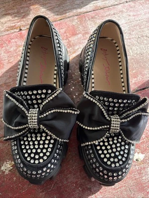 Mocasín Betsy Johnson, Vincent Bow Negro Estrás Grueso Plataforma Para Mujer’s 8.5 Foto 1 de 4