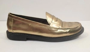 COLE HAAN Pinch LOAFER Shoes Size 8 Gold Metallic Slip On Rubber Comfort Sole - Picture 1 of 6
